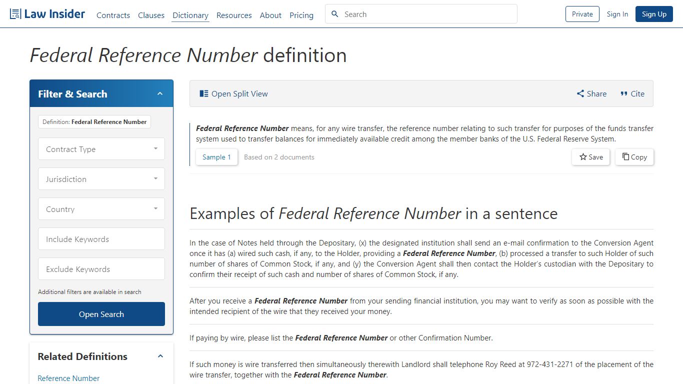 Federal Reference Number Definition | Law Insider